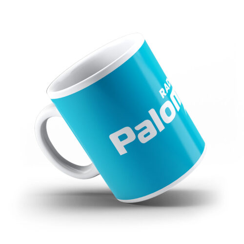 Tasse Radio Paloma Logo weiß auf blauem hintergrund