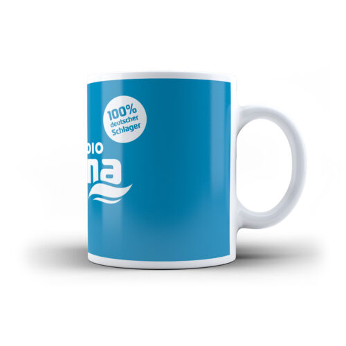 Tasse Radio Paloma Logo weiß auf blauem hintergrund
