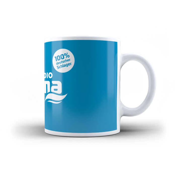 Tasse Radio Paloma Logo weiß auf blauem hintergrund